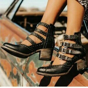 Freebird Felicity Strappy Ankle Boots Size 8 Black